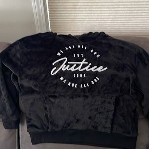 JUSTICE Black plush hoodie Size 20/22P. Gently worn.